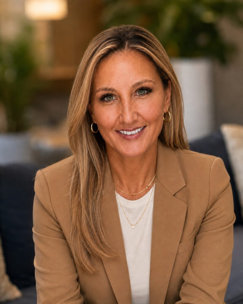 Jolene Maloney wearing a tan blazer and white shirt in a portrait setting